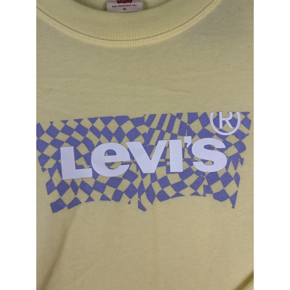 Levis Mens XL Yellow Checkered Batwing Graphic Crewneck Sweatshirt 18686-0196 - Picture 2 of 10